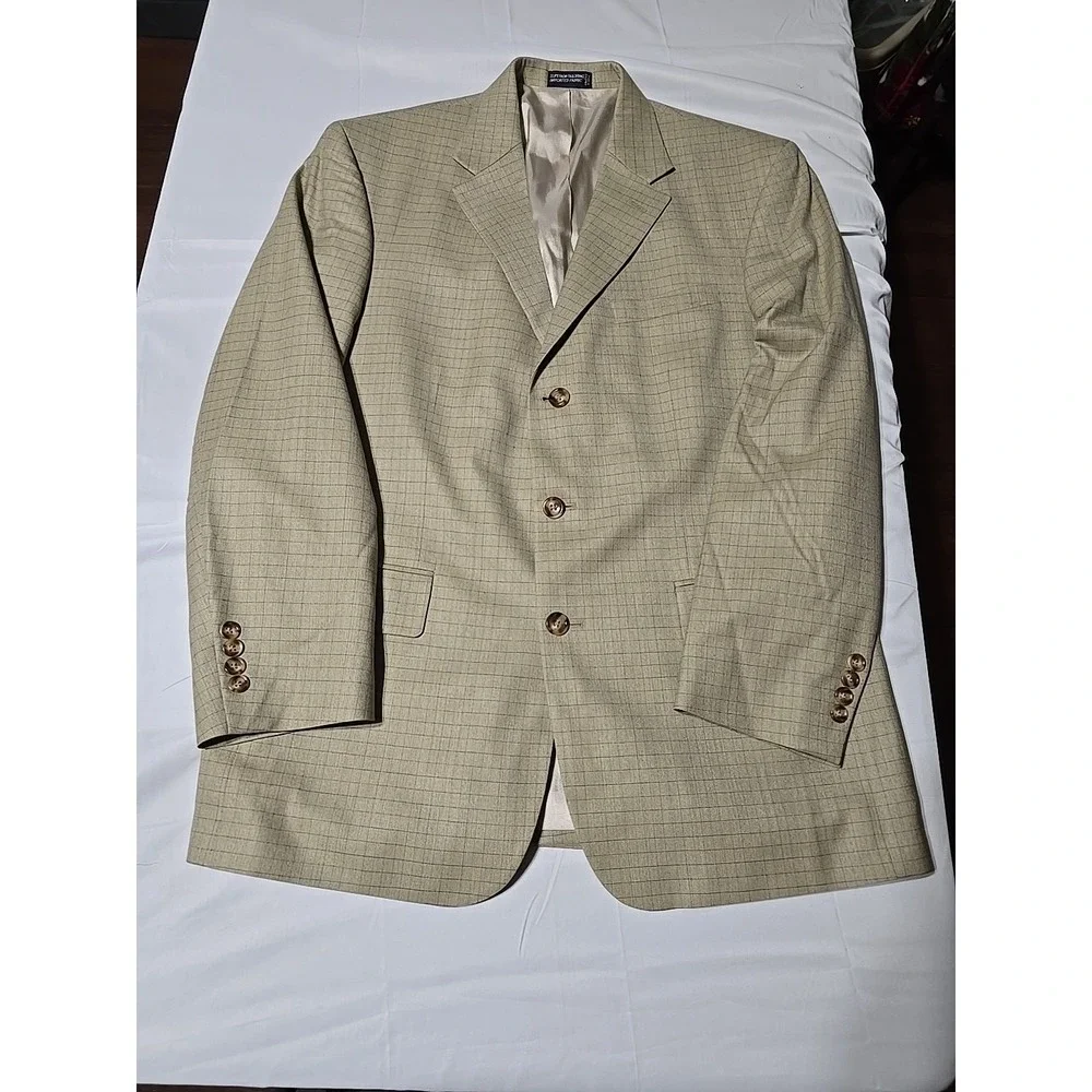 Nautica Tan Beige Plaid Men's WOOL SPORT COAT 42R blazer suit jacket